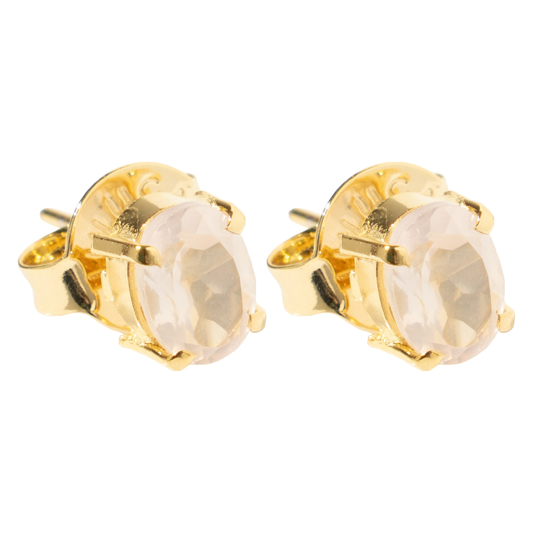 Oval Rose Quartz Stud