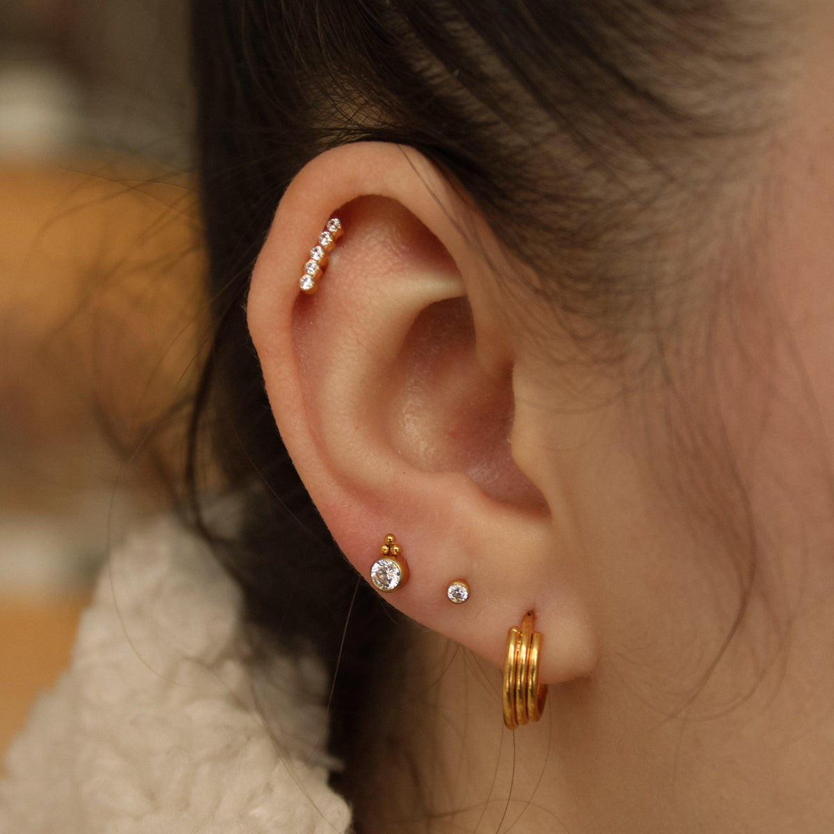Bezel Trinity Piercing Stud